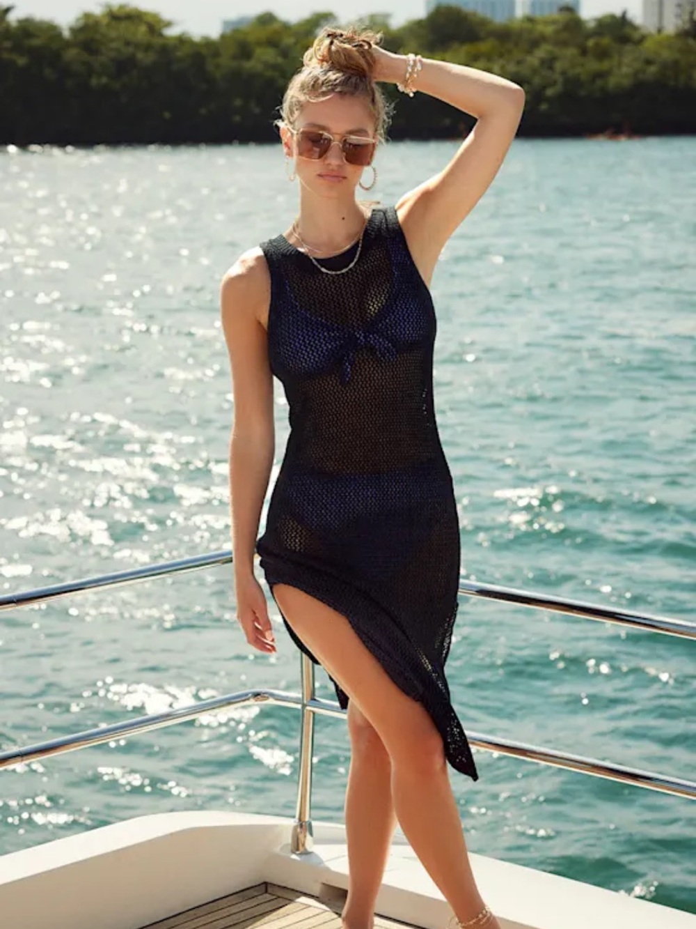 Lulus Black Sheer Crochet Swim Coverup